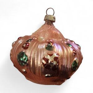 Vintage Pink West Germany Glass Crown Christmas Ornament